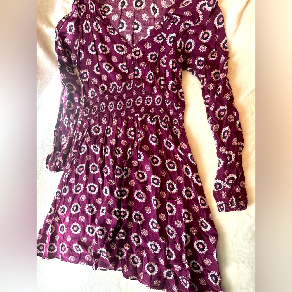 Long sleeve purple pattern dress